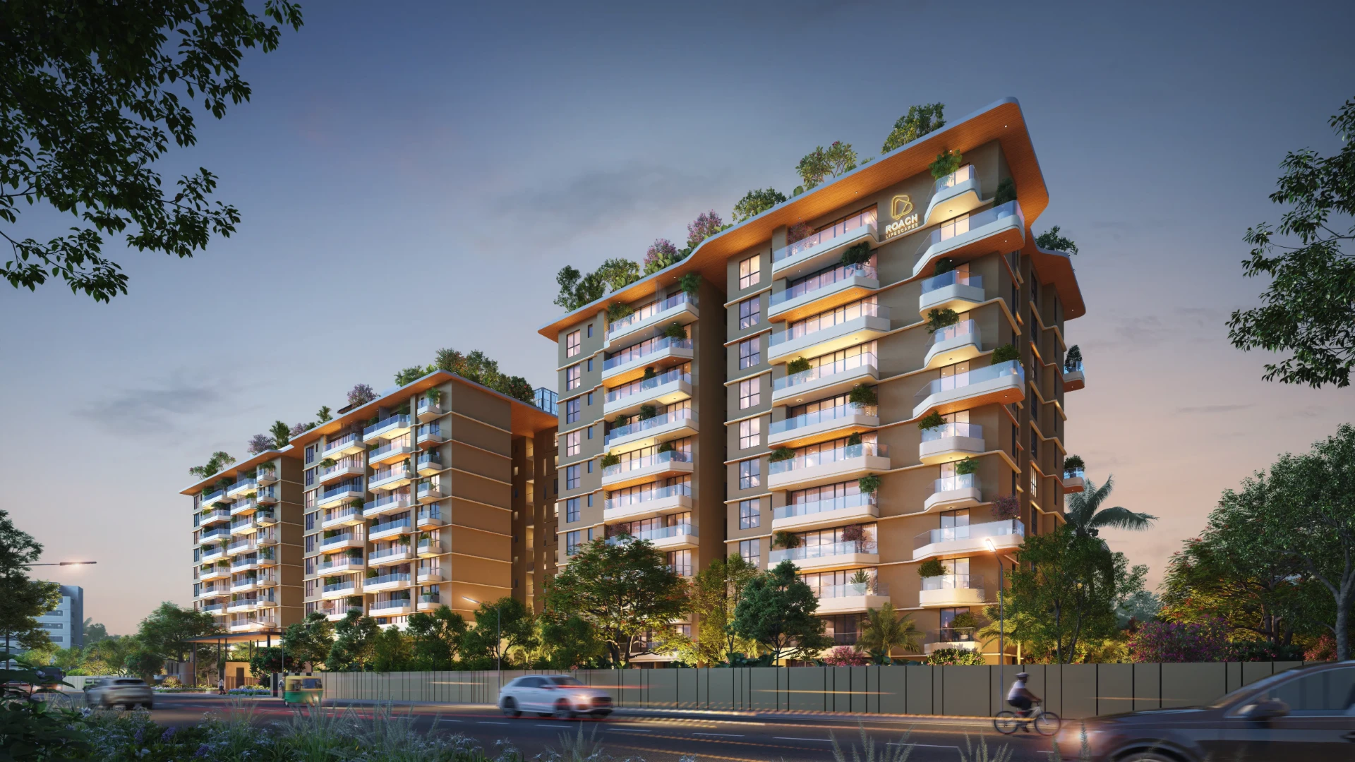 Dusk view of the Cicada Homements towers